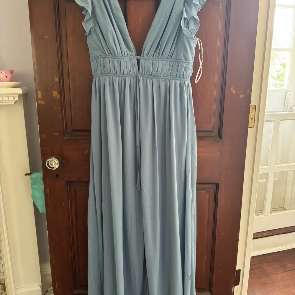 Lulu's Soft Blue Tie-Detail Dress